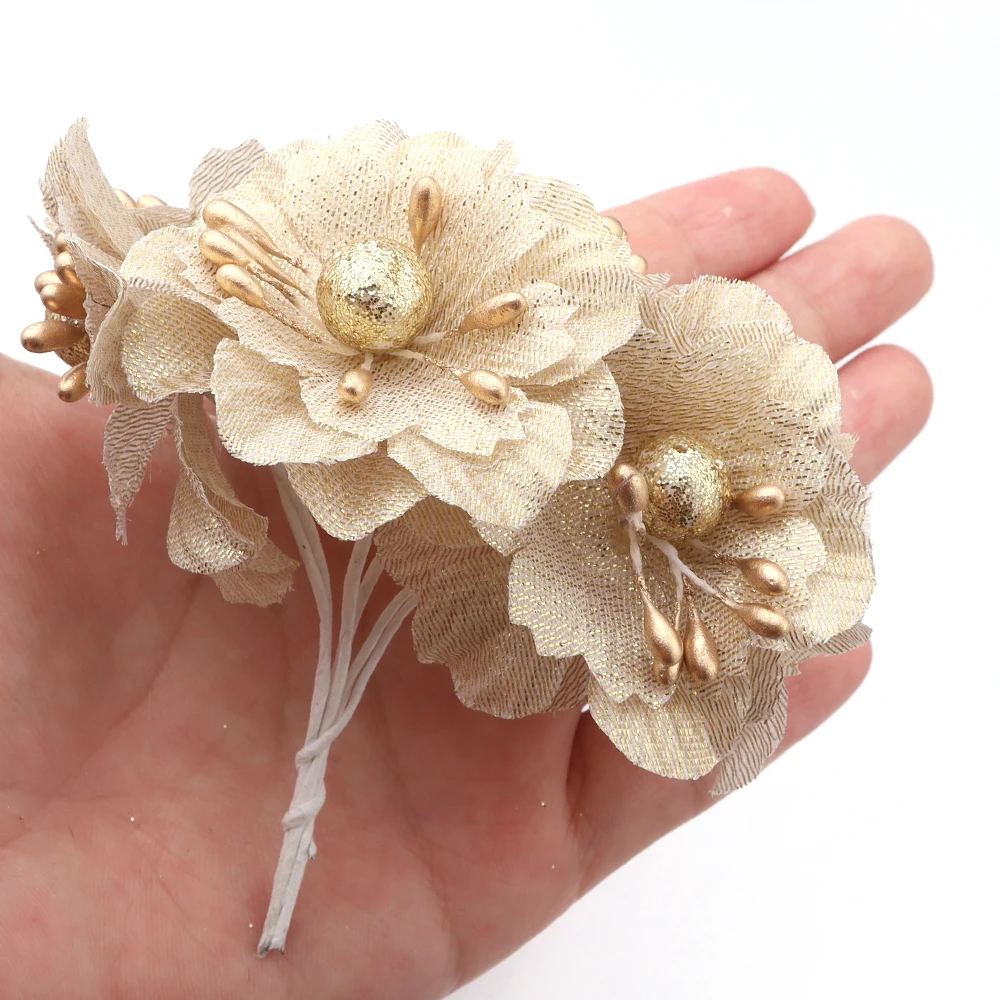 6Pcs/Lot Artificial Flowers Wedding Home Small Bouquet Decoration Fake Christmas Wreath Party Gift Box DIY Scrapbooking Plant
