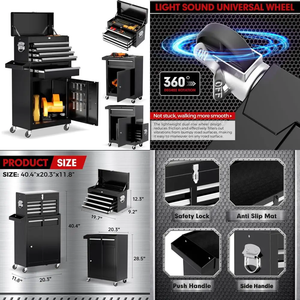 

5-Drawer Rolling Tool Chest with Lockable Wheels, Sliding Drawers, Detachable Top, and Secure Storage Cabinet for Workshop Essen