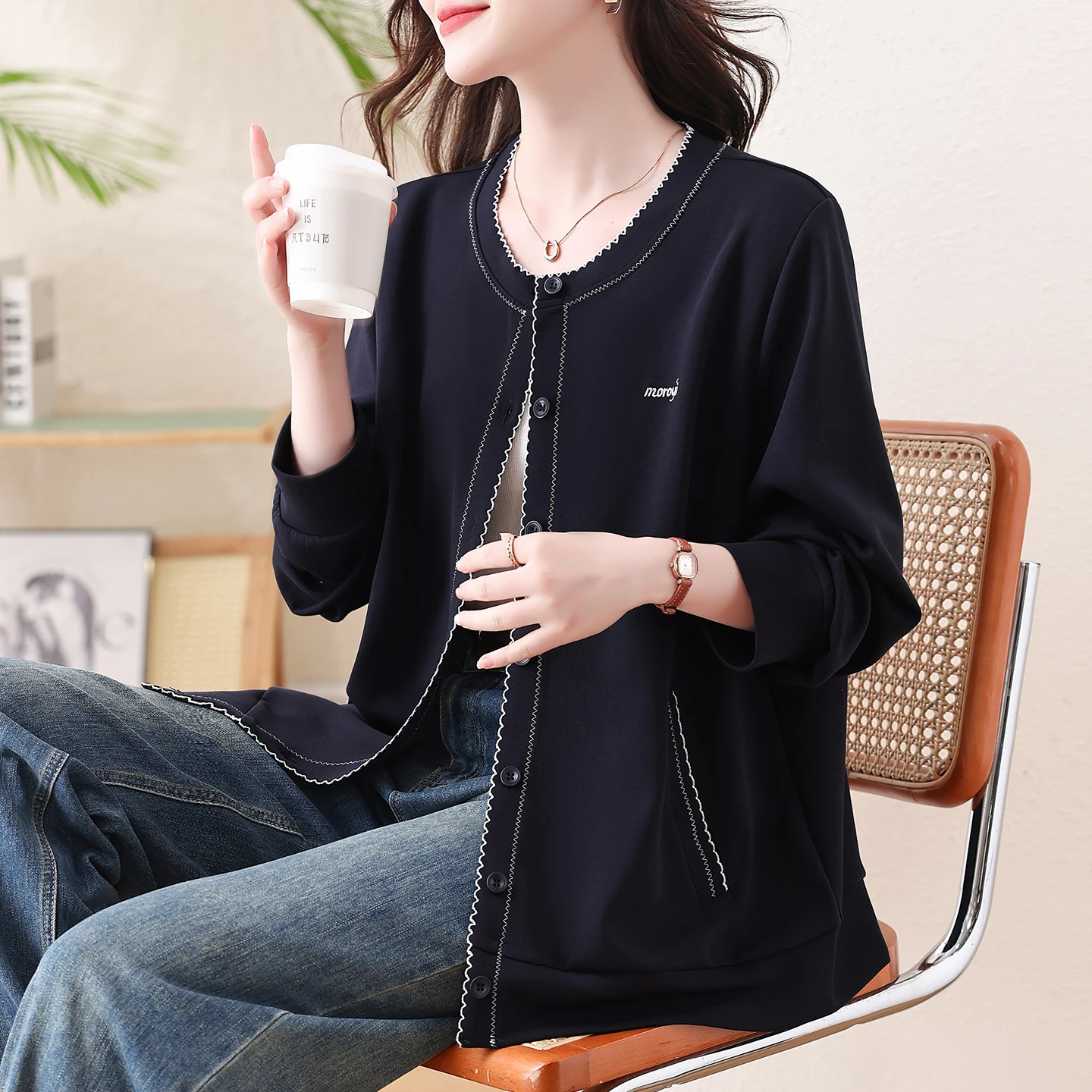 Korean Style plus Size Women's Sweatshirt Jacket Loose Casual Baseball Fashion Top Ladies Short Outerwear Commute Style