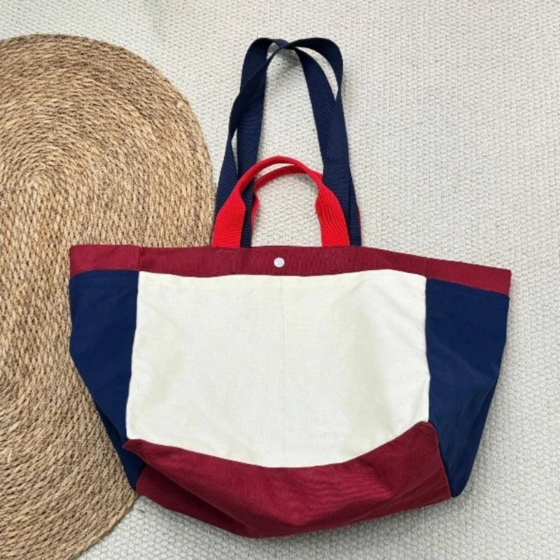 Women's Colorblock Canvas Tote Bag with Large Capacity Multi-Compartment Commuter Shoulder Gym Work Organizer Bag