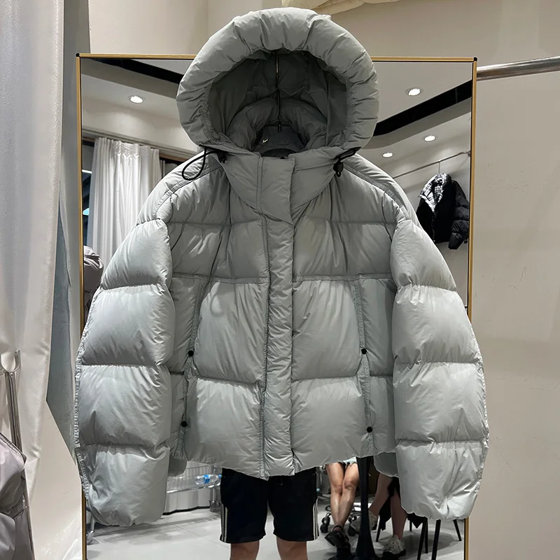 Neue Frauen Weiße Ente Unten Parka Verdickt Mode Winter Puffer Unten Jacke mit Kapuze Lose Warme Mantel Brot Mantel