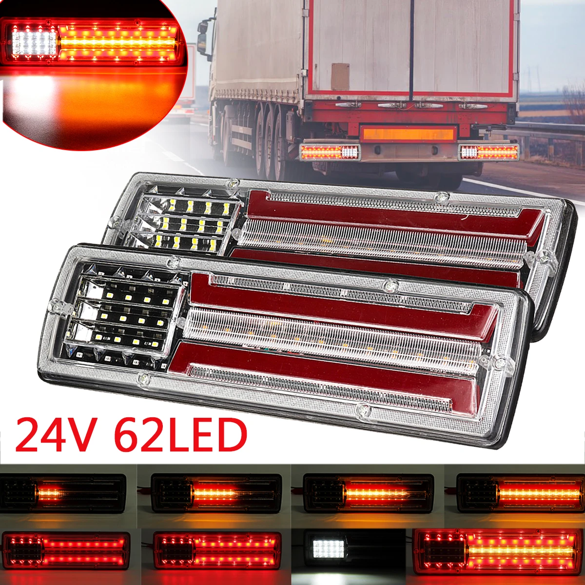 Pair 24V 62LED Car Truck Tail Light Rear Stop Brake Light Indicator Signal Lamp for Kamaz Trailer Caravan Lorry Tractor