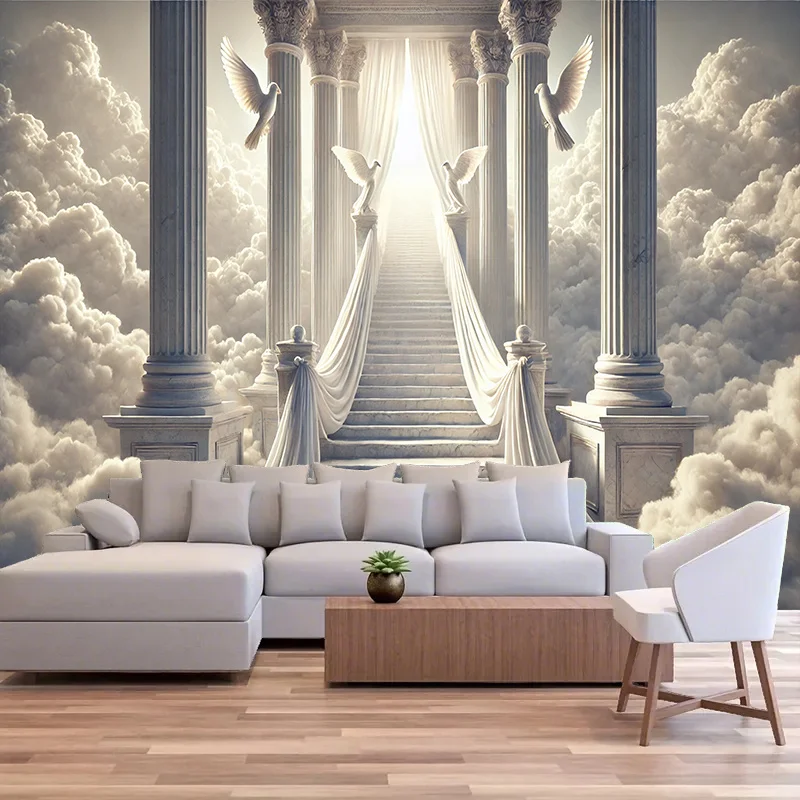 Majestic Ethereal Stairway Tapestry Wall Hanging Polyester Art Print Divine Pathway Grand Columns Hall Decor Fantasy Room Poster
