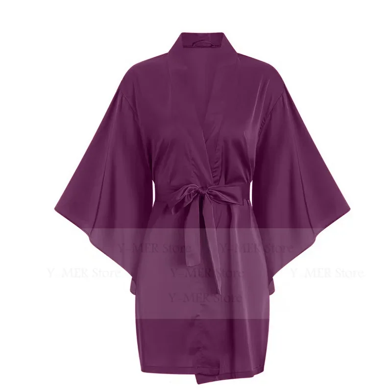 

Sexy Lingerie Sleepwear Big Sleeve Robe Solid Color Kimono Gown Satin Sleepwear Short Nightgown Ice Silk Vestidos De Novia