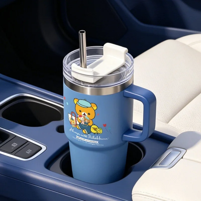 Hot New Rilakkuma Stainless Steel 680ml Insulated Water Cup With Straw Leakproof Car Travel Drink Mug