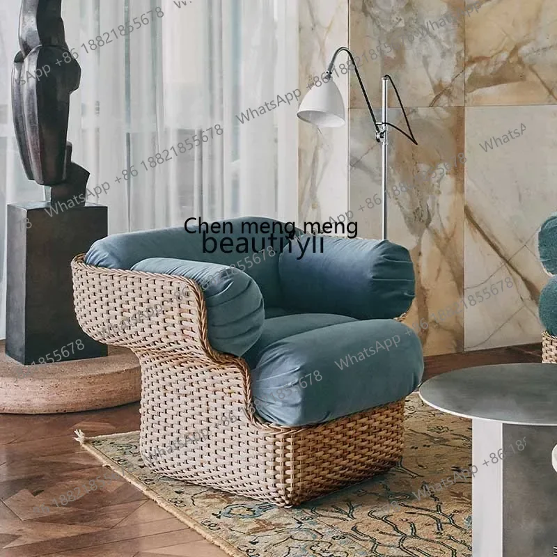 CC182Medieval rattan sofa Nordic medieval woven sofa Home hotel Single leisure chair R