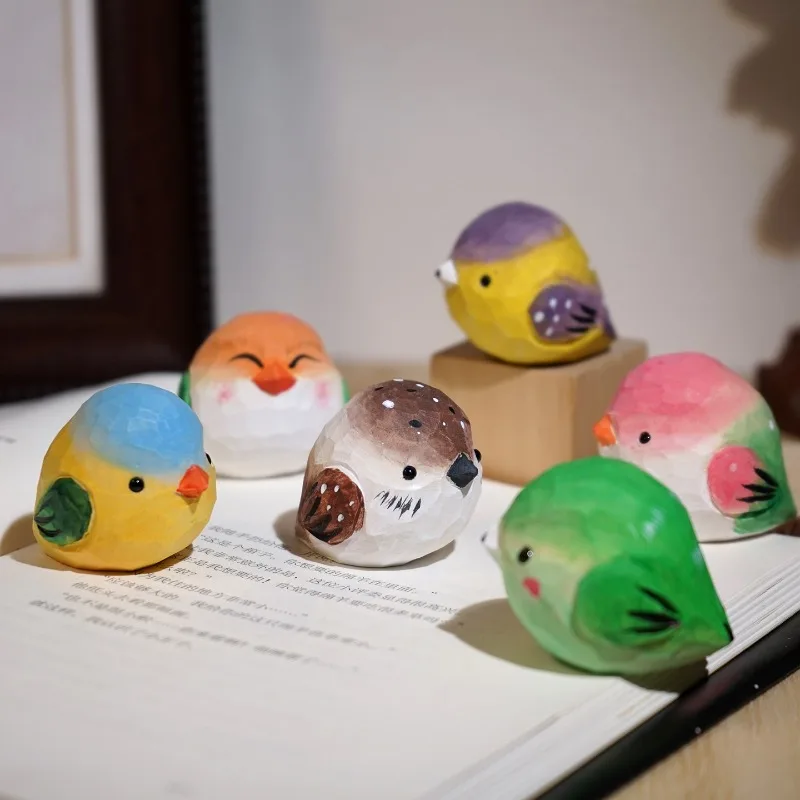 Plump bird Hand Carved Wood Statue Chubby Avian Figurines Workspace Study Desk Decor Patio Bonsai Landscape Miniatures Ornament