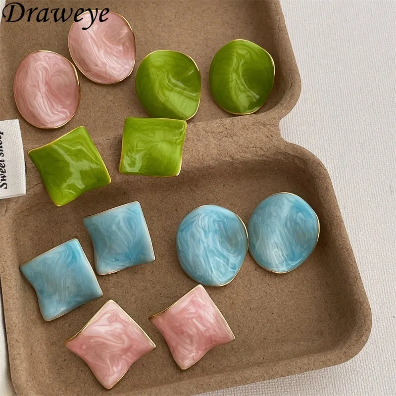 Draweye غير النظامية هندسية وأقراط للنساء بالتنقيط الصقيل الحلو الربيع الصيف لطيف مجوهرات الكورية موضة Pendientes Mujer