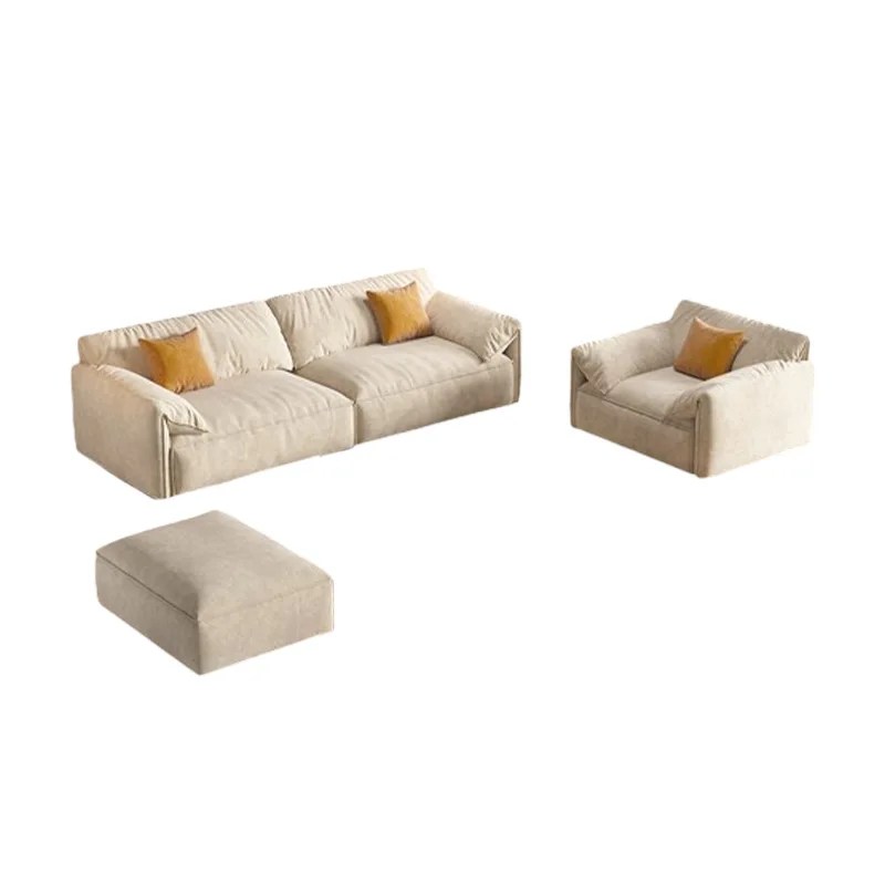 Minimalist cream style, cat claw velvet sofa light luxury villa living room straight row technology cloth sofa