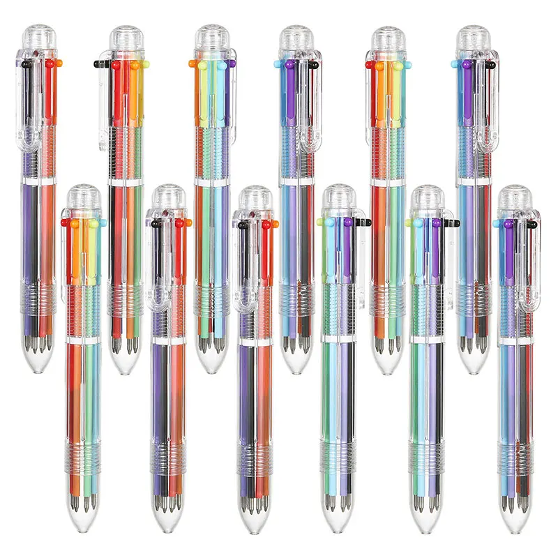 20本入り-05mm-6色一体型ボールペン-格納式ボールペン-6色透明ボールペン