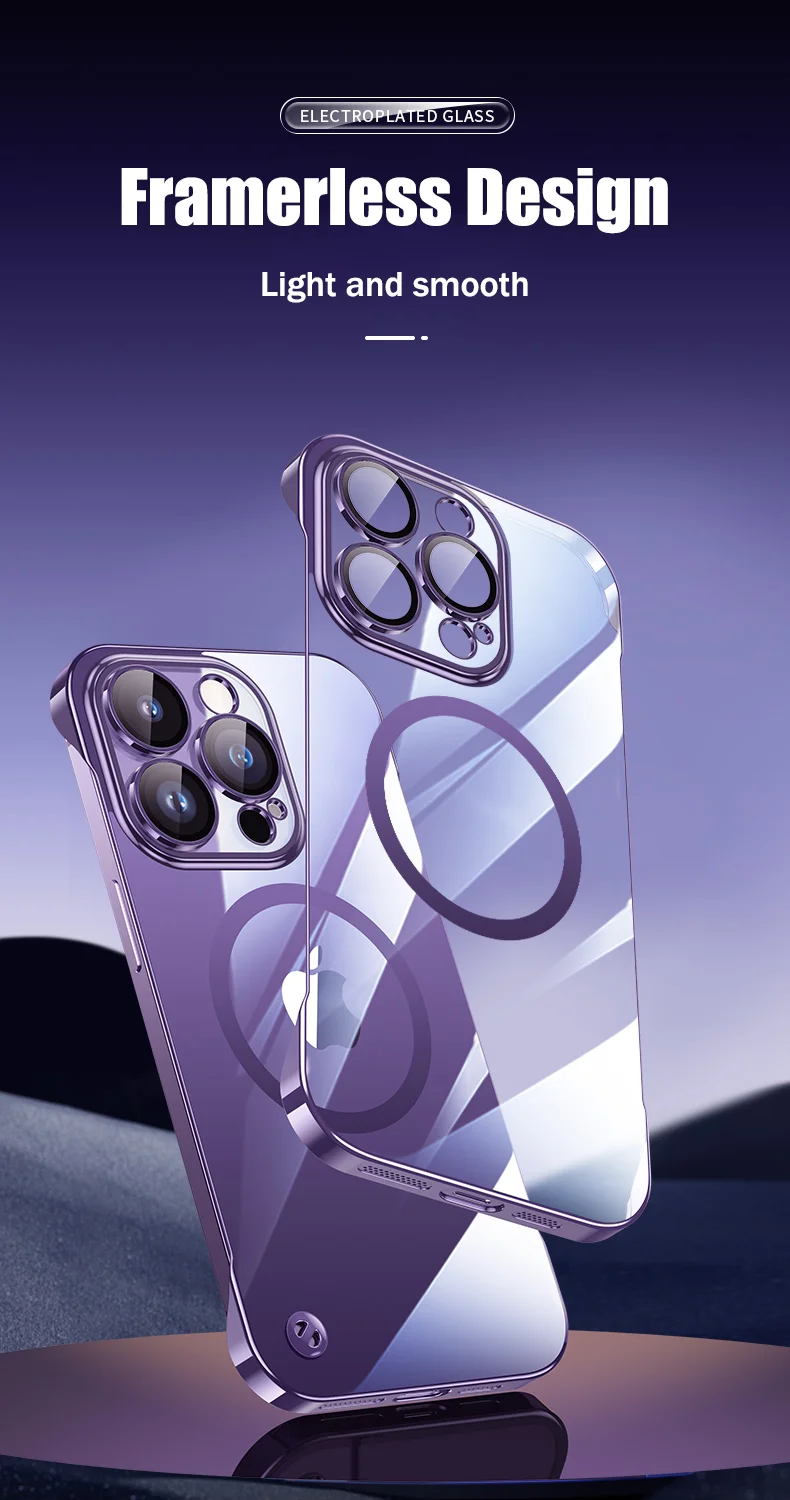 Luxuriöse, rahmenlose, magnetische Hülle mit Plating-Optik für Magsafe, dünne Schutzhülle für iPhone 16, 17, 13, 18 Pro Plus Max, kabelloses Laden, transparente, schlanke PC-Hülle – Detail 1