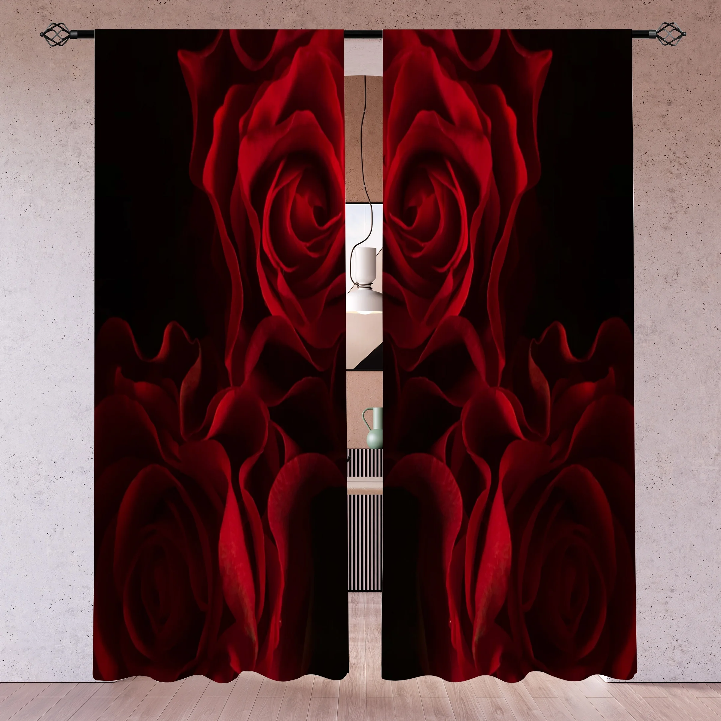 Dramatic Red Rose Floral Curtains Velvet Luxury Blackout Drapes Window Treatments Gothic Style Home Decor for Bedroom Living