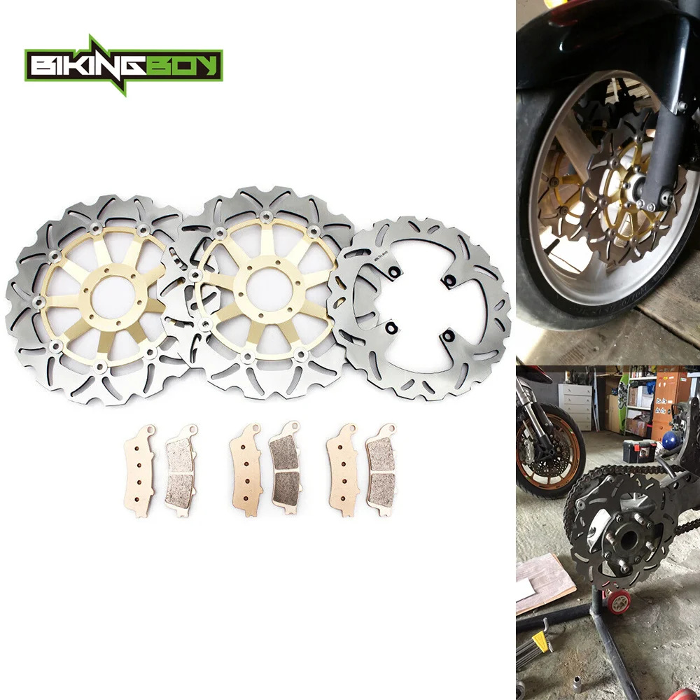 BIKINGBOY For Honda VFR 800 Fi Interceptor 98 99 00 01 Front Rear Brake Discs Disks Rotors Pads VFR 800 F 1998 1999 296mm 256mm