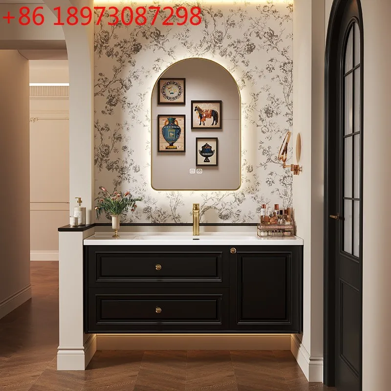 

French vintage bathroom cabinet combination ceramic integrated basin washbasin slate seamless washbasin