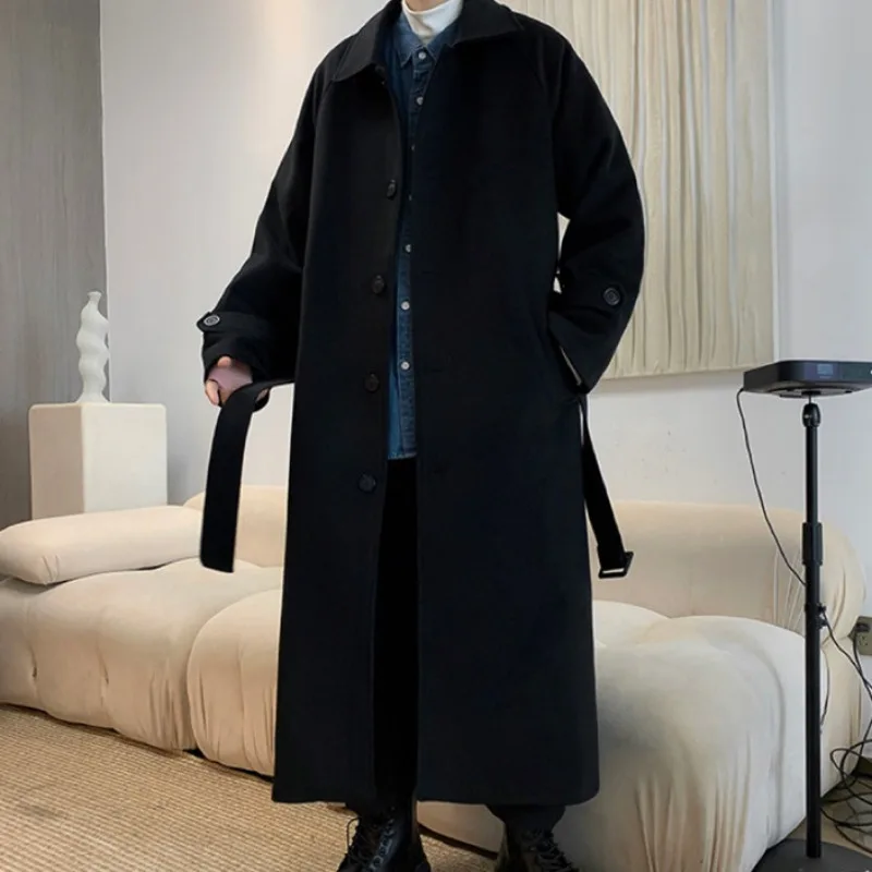 Blends Men Clothing Winter Baggy Fashion Korean Style Cool BF Designed All-match Wool Coats Abrigos Hombre Mens Designer Coat