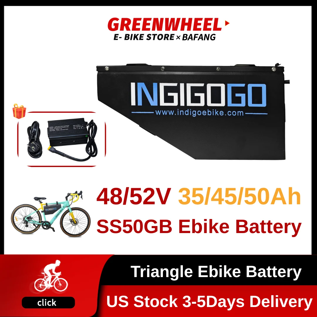 

48V 35Ah 50Ah 52V 35Ah 45Ah Triangle Hard Case Lithium Battery Pack with BMS for 1000W 1500W E-Bike Long Range US Stock