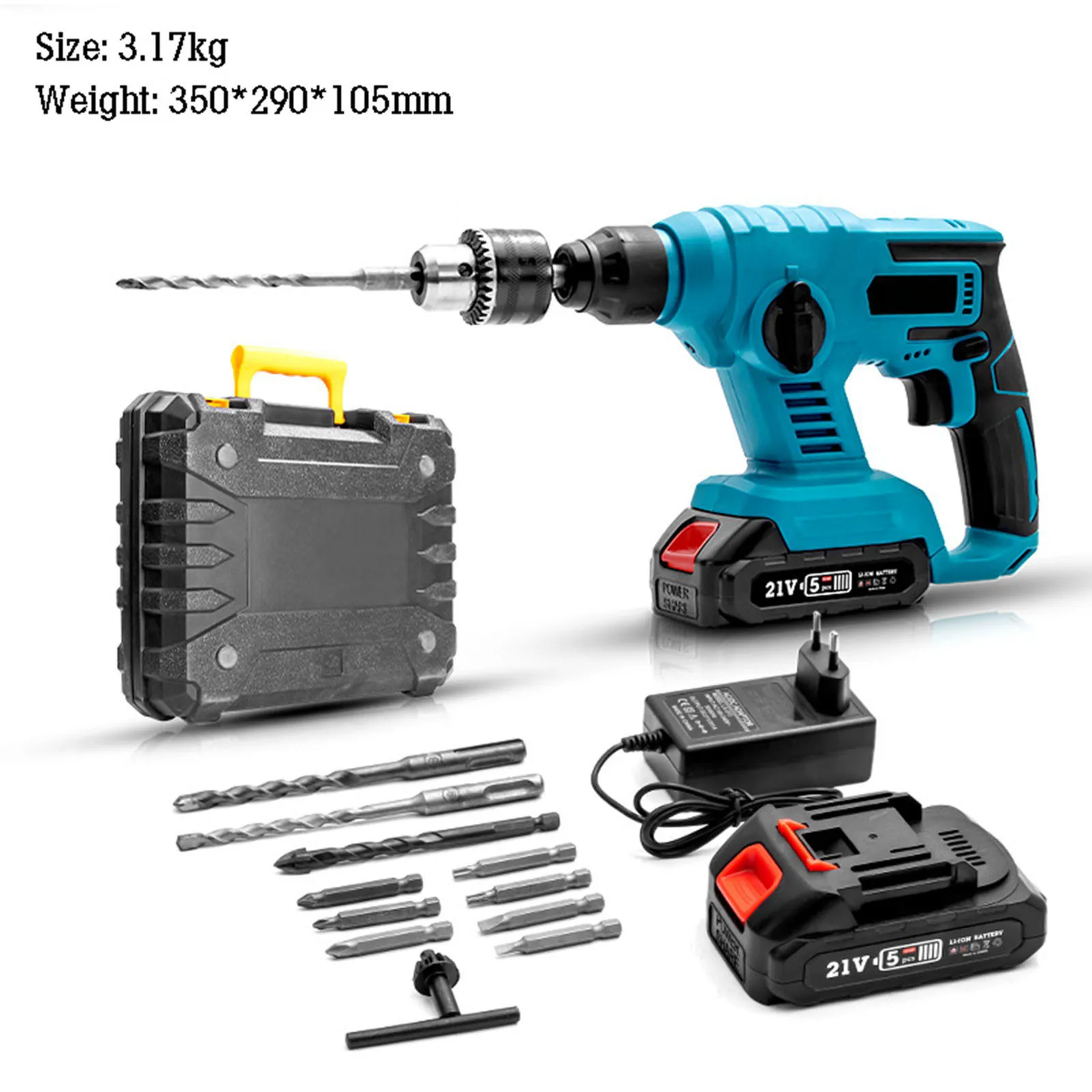 

21V Rechargeable Brushless Cordless Rotary Hammer Drill Electric Hammer Impact Drill Expanding Screw Concrete Drilling Wall