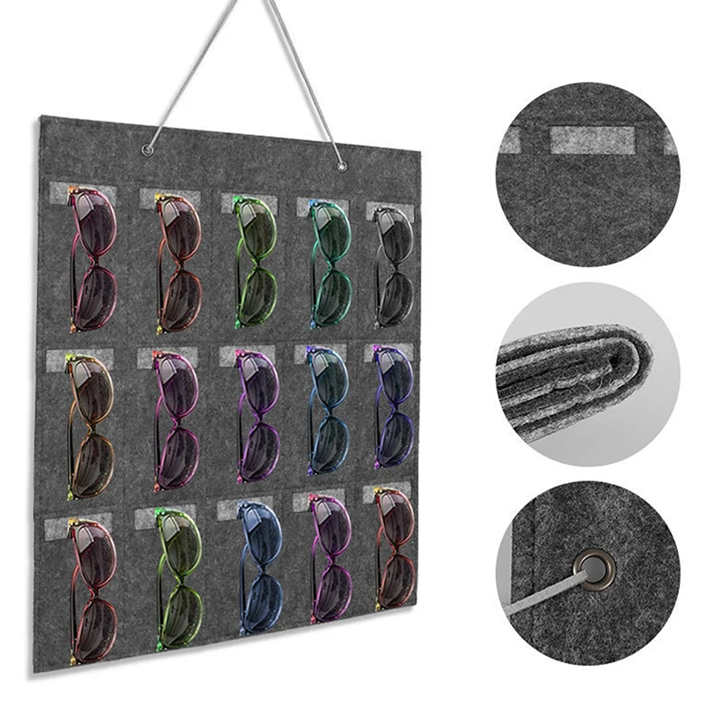 15Slots Felt Eyeglasses Stand Holder Wall Pocket Storage For Sunglasses Glasses Storage Display Hanging Bag Box Organizer