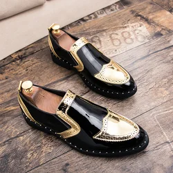 Fashionable Formal Men Shoes Lightweight Outdoor Loafers Thick Soled Wear-resistant Leather Shoes Black Gold andSilverSizes38-48