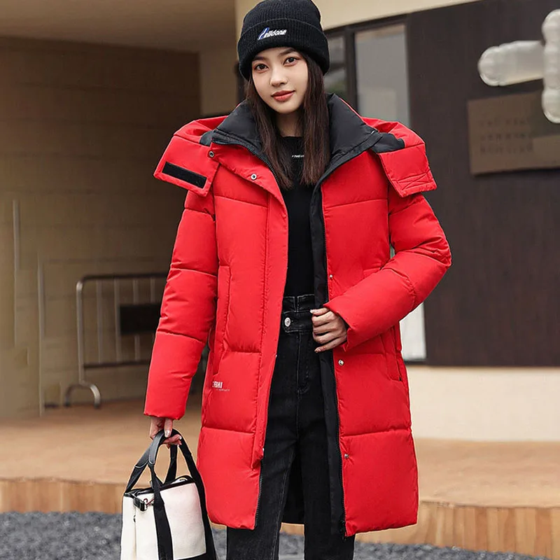 Korean Down Cotton-Padded Jacket Women Overcoat Winter New Thicke Warm Parker Coat Mid-Length Loose Hooded Cotton-Padded Jacket