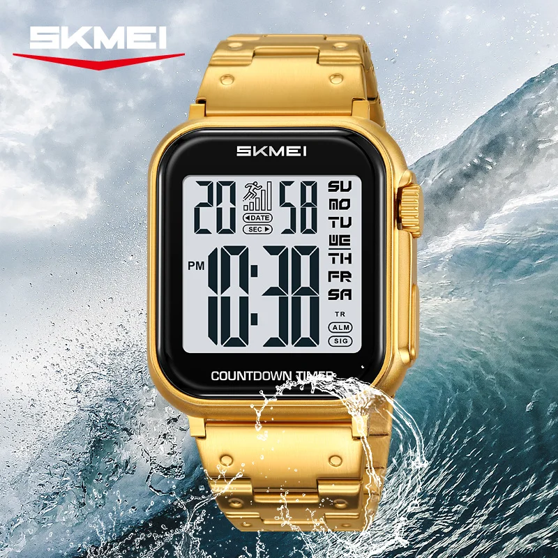 SKMEI 2447 Electronic Movement Clock with Luxury Mens Digital Watch Stainless Steel Countdown Fashion Stopwatch Wristwatch