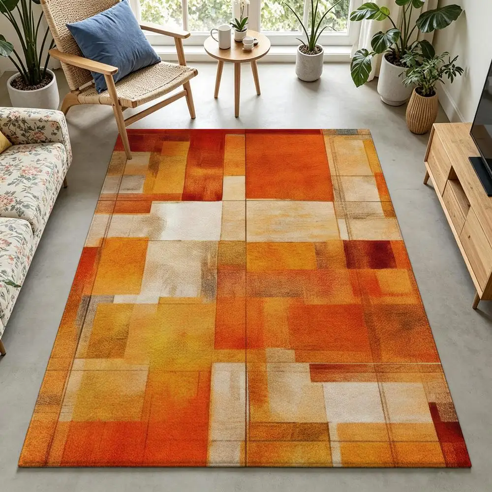 2D 1 piece soft, easy to care, machine washable indoor rug, suitable for abstract geometric style, under dining table, living room, bedroom, entryway, hallway, rustic home decor