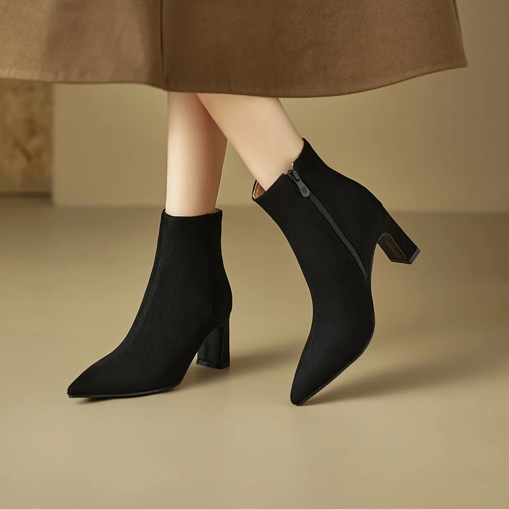 2026 Autumn Elegant Women Ankle Booties Pointed Toe 3 inch High Heel Lady Nude Shoes Large Small Plus Size 10 32 43 46