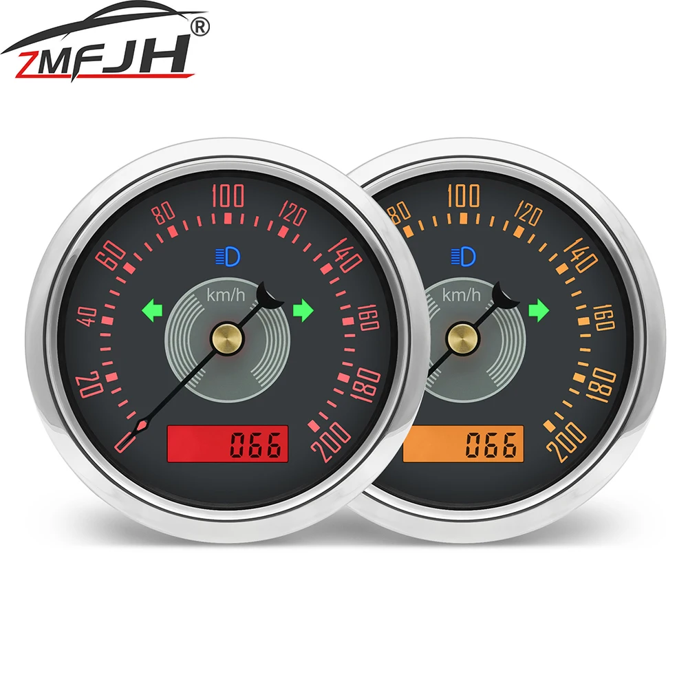 

85mm Digital Speedometer 160/200/220 KMH MPH Speed Meter With Red/Yellow Light With Turn Signal Odometer For Marine Boat Car