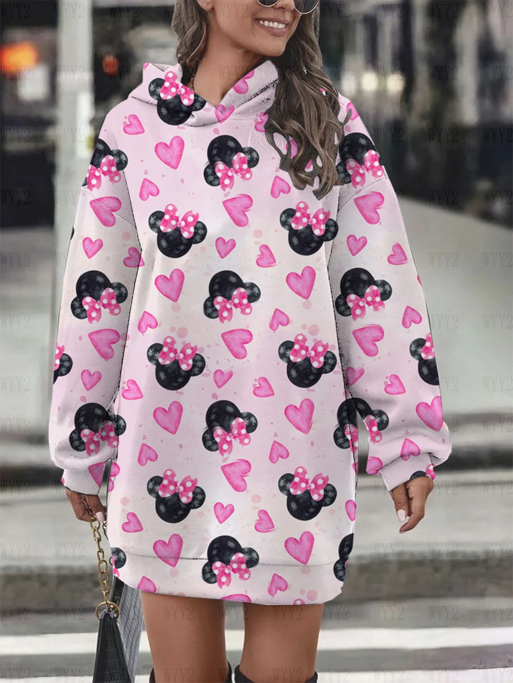 

Women's new party hooded skirt clothing Disney Mickey Minnie print fashion casual autumn and winter pullover sweatshirt hoodie