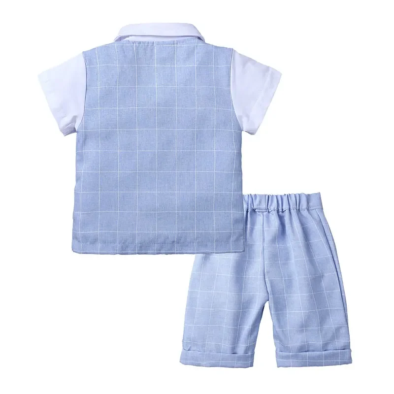 Gentleman abbigliamento per bambini set di vestiti per ragazzi vestiti estivi per ragazzi top con fiocco a maniche corte in cotone + pantaloncini