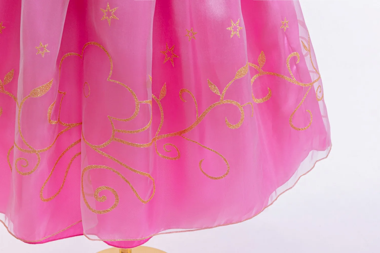 Mädchen Rosa Schulterfreies Prinzessinnenkleid Aurora Kostüm Schleife mit Rubinbesatz Ballkleid Halloween Dornröschen Rollenspiel-Outfit – Detail 8