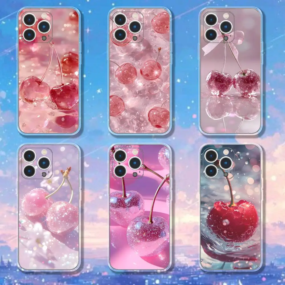 

Crystal Cherry Phone Case For iPhone 17,16,15,14,13,12,11 Pro,Max,Plus,X,XS,XR,SE4,E Mini Transparent Soft Cover