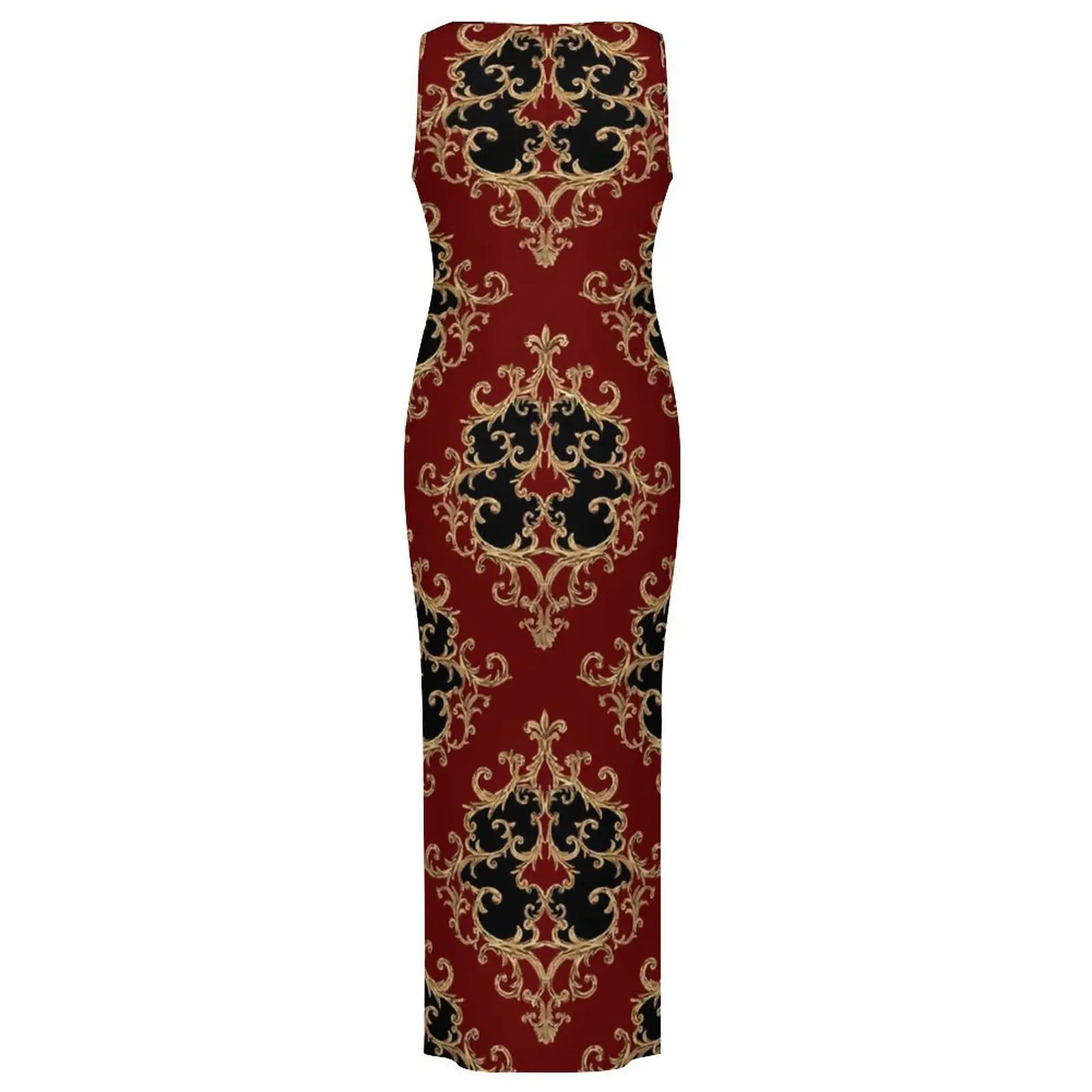 Abito con stampa barocca senza maniche oro nero damascato club party maxi abiti estivi moda coreana abito aderente personalizzato di grandi dimensioni
