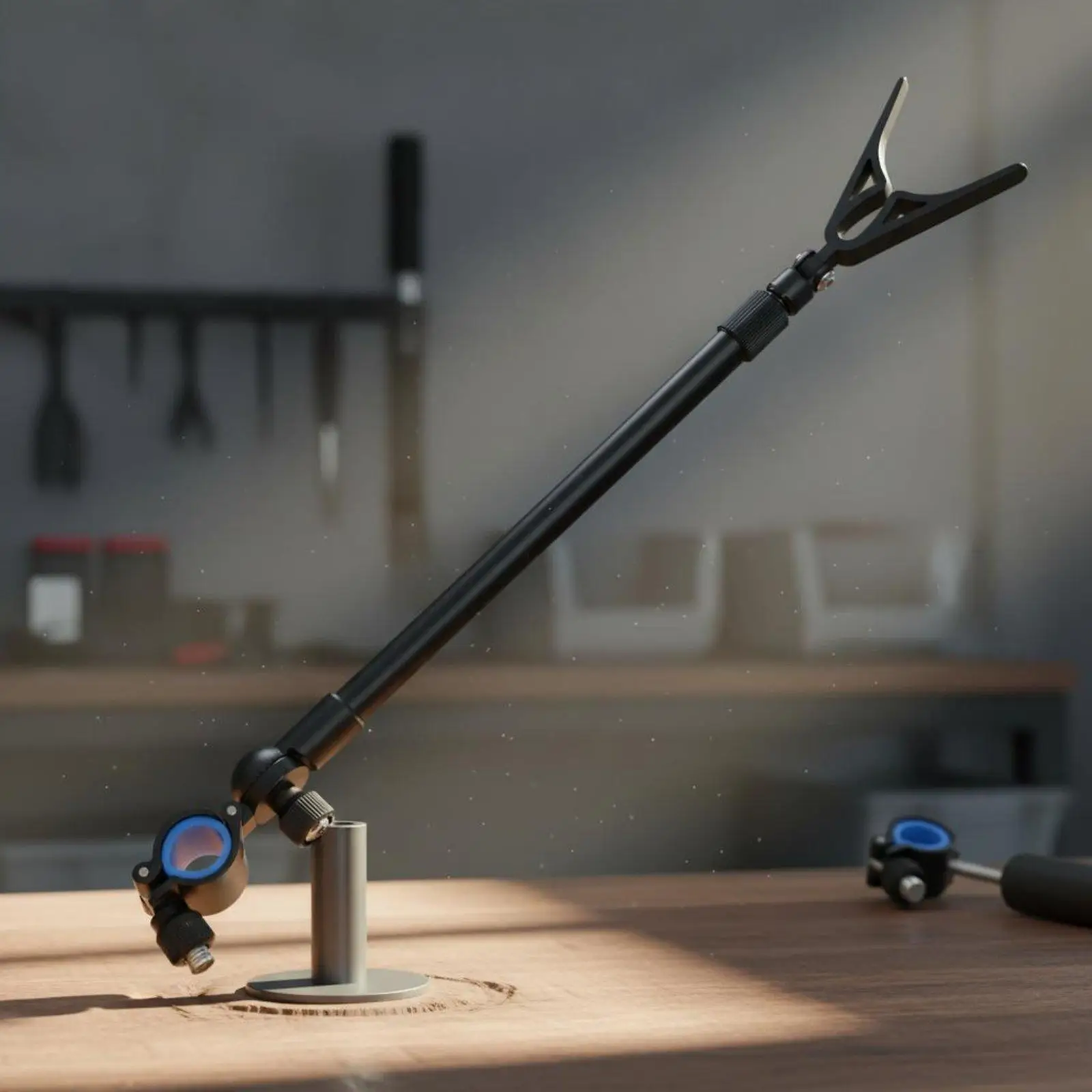 Portable Telescopic Fishing Rod Holder for Boat Railing with Adjustable Clamp and Folding Y Shape Cradle for Stability