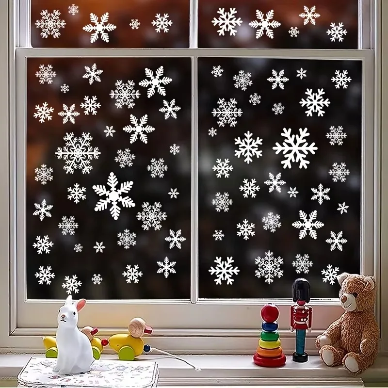 113/137pc Christmas Snowflake Window Clings Santa Claus Electrostatic Stickers Festive Winter Sticker Party New Year Mirror Deco