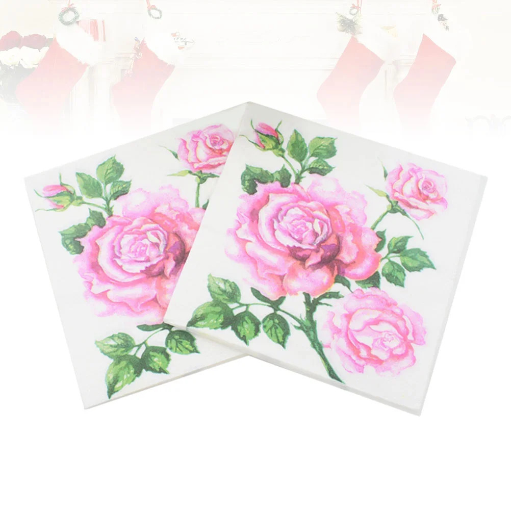 Hojas decorativas para mesa de comedor, servilletas de fiesta, papel estampado de flores de cóctel, 20 unidades