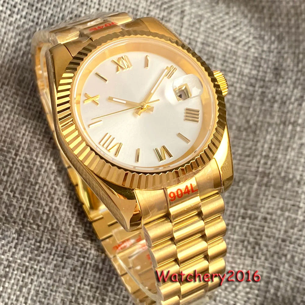 New Bliger Luxury36mm 39mm Luminous Yellow Gold Roman Numeral Dial Sapphire Glass NH35A Automatic Watch For Men