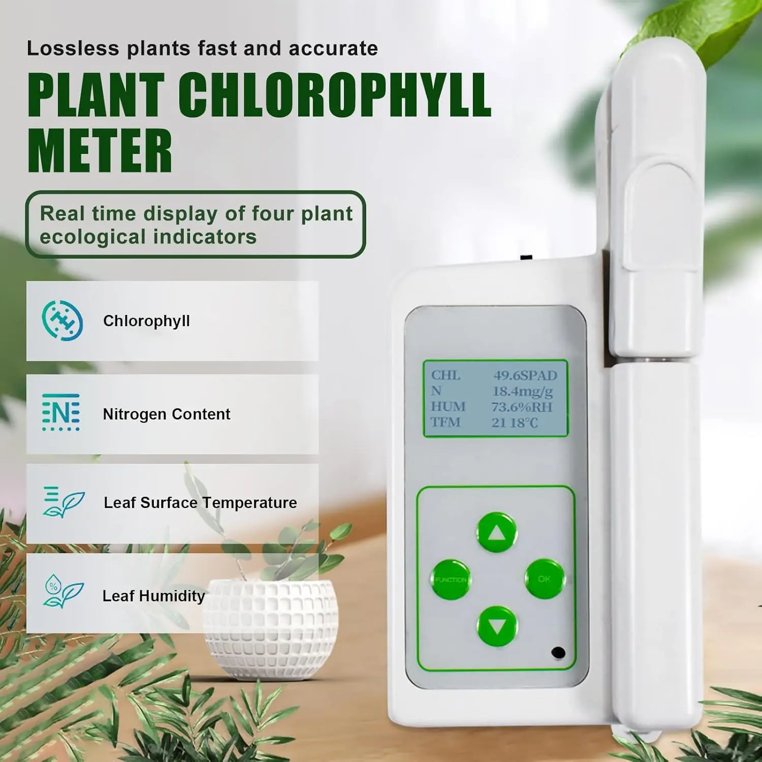Portable Plant Chlorophyll Meter Leaf Nitrogen Temperature Detector Handheld Plant Nutrition Tester For Agriculture Horticulture