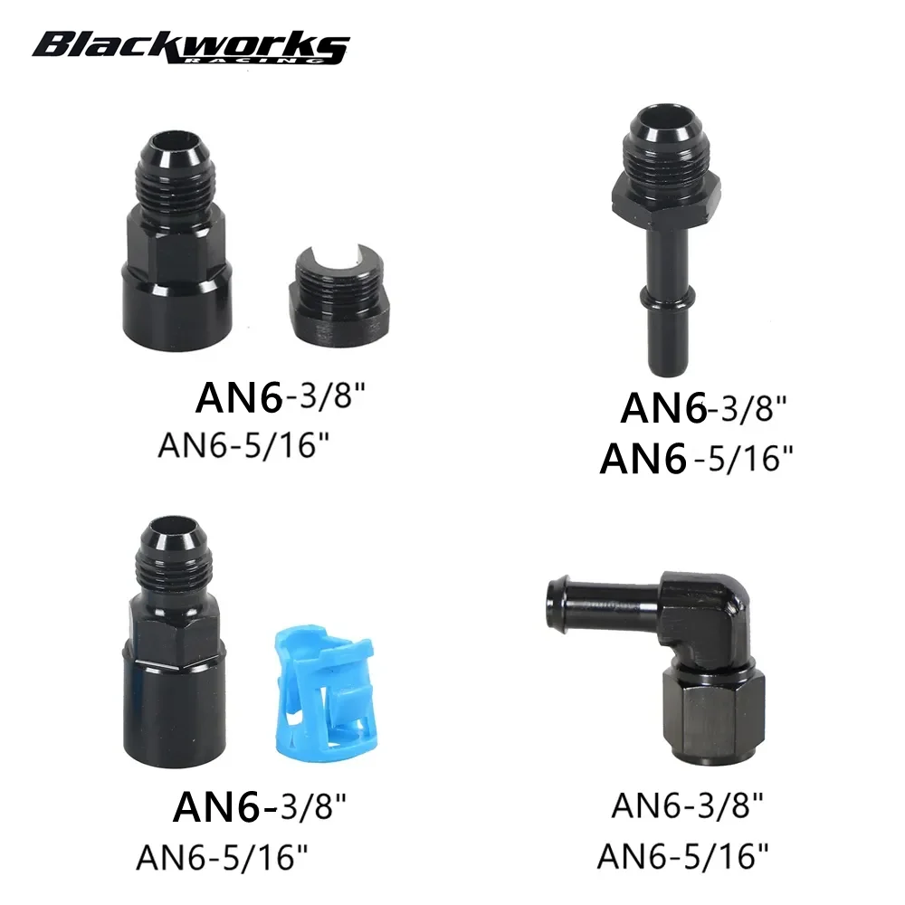 Szybkozłącze 6AN AN6 męskie na 3/8", 5/16" szybkozłącze męskie Push On EFI Adapter montażowy aluminium czarny TF-1081-90-5/16