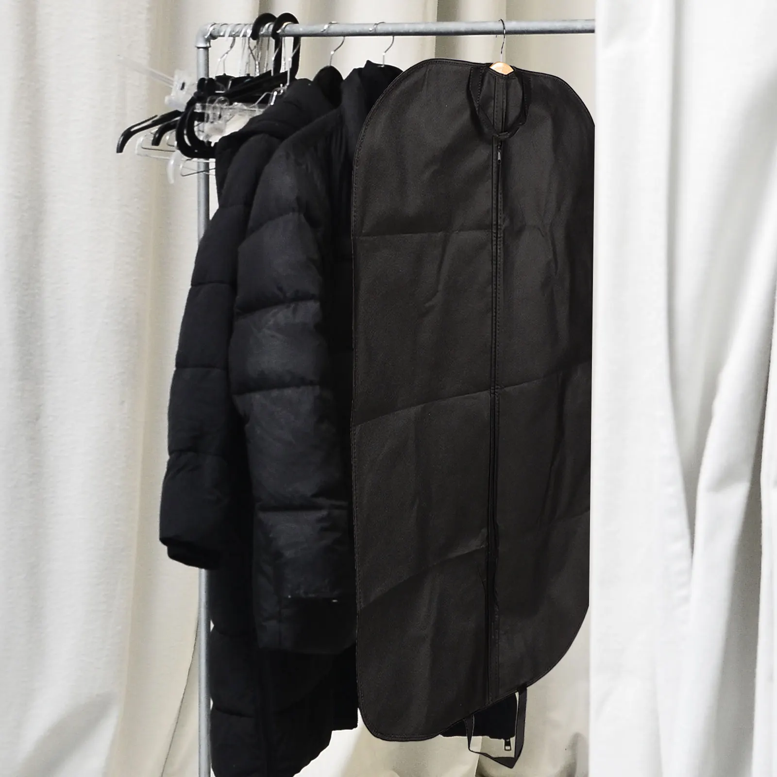 

Travel Garment Bag Foldable Suit Dust Cover Clothes Protector Black Coat Covers Long Dresses Storage Tuxedoes Furs Hood