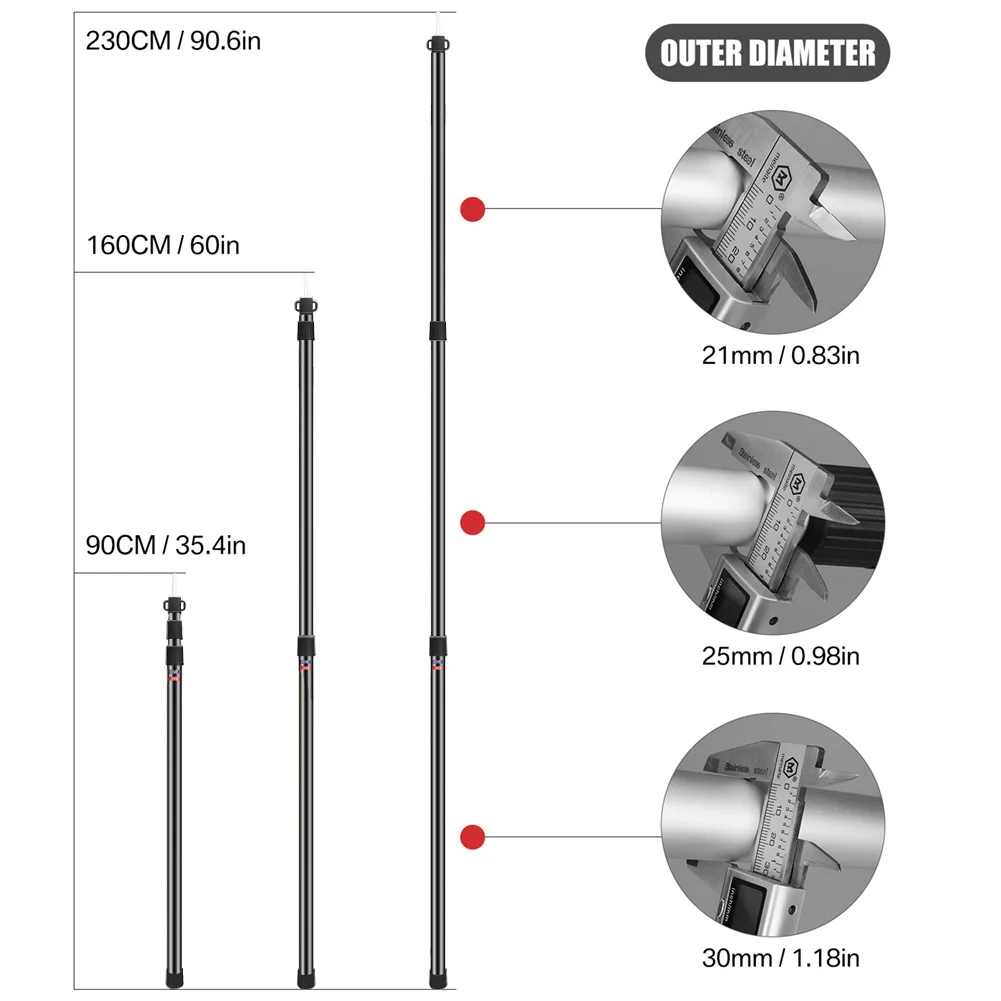 2,3 m verstellbare Camping-Planenstangen aus Aluminiumlegierung, teleskopierbar, tragbar, verstellbare Zeltstangen für Strand, Camping, Unterschlupf, Markise – Detail 3