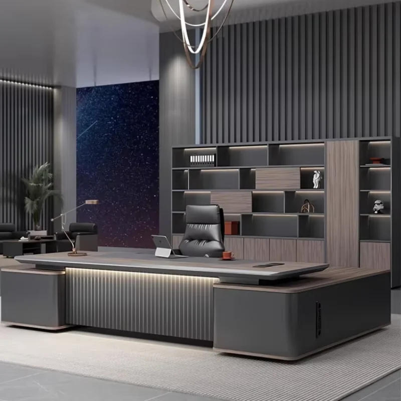 L Shaped Asthetic Office Desk Executive Accessories Minimalist Designer Boss Desks Dark Wood Student Escritorio Home Furniture