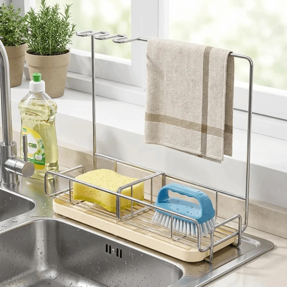 Detachable Drip Tray Dishcloth Drying Rack Quick Draining Open Hollow Structure Sponge Holder Freestanding Storage