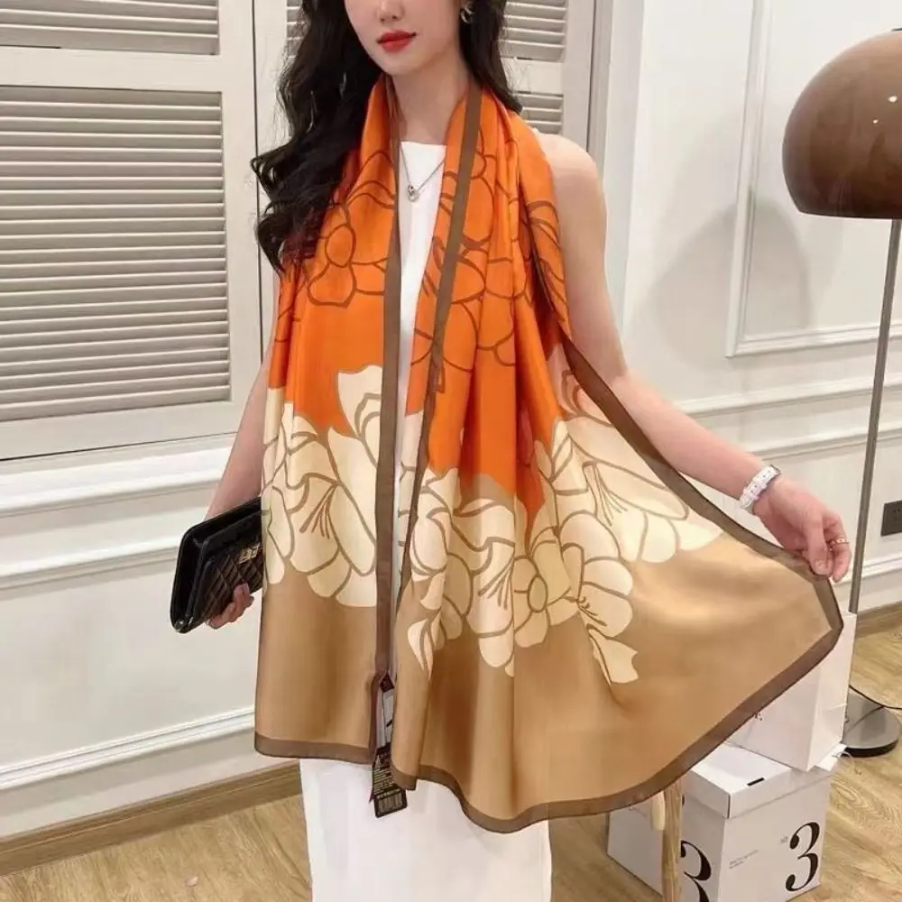 الحلو فلورا وشاح حريري شالات واقية من الشمس الكورية نمط شبكة الرقبة والأوشحة زهرة منديل سيدة يلتف الطرف
