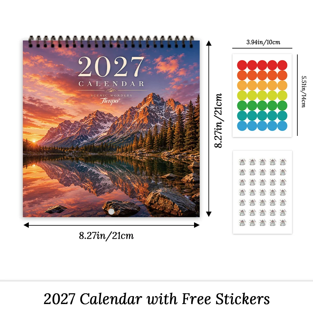 1pc 2027 Park Scenery Wall Calendar,12‑Month Planner,Gift For Back‑to‑School,Christmas,New Year,Free Stickers Included