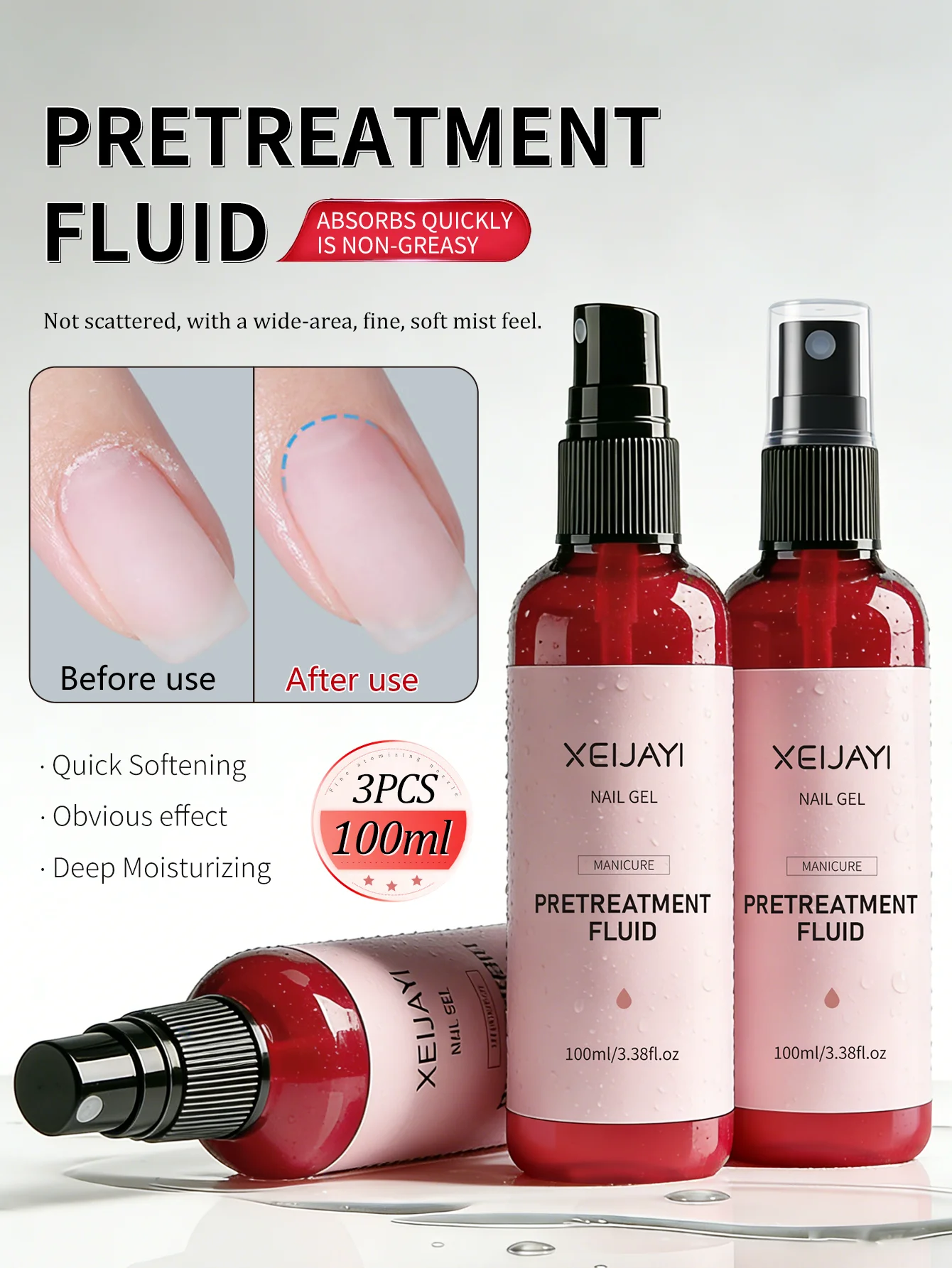 XEIJAYI 100ml 3pcs Quick Cuticle Softening & Nail Moisturizing,  Manicure Prep Solution for Before Nail Polish Application