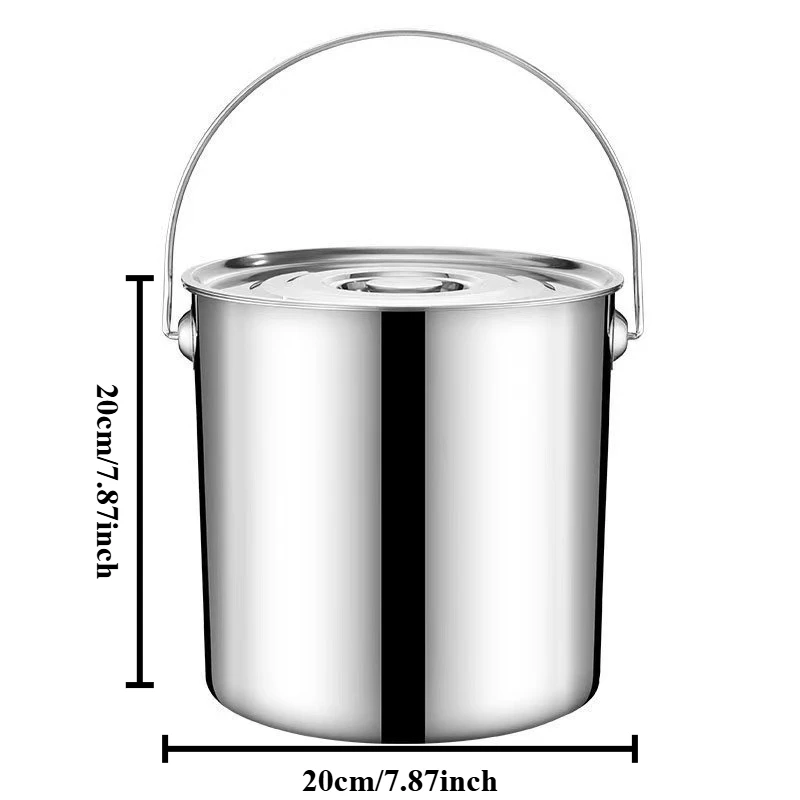 1.66Gal/6.3L Stainless Steel Bucket with Lid Portable Handheld Ice, Soup, Milk Pail Catering Delivery Water Storage Container