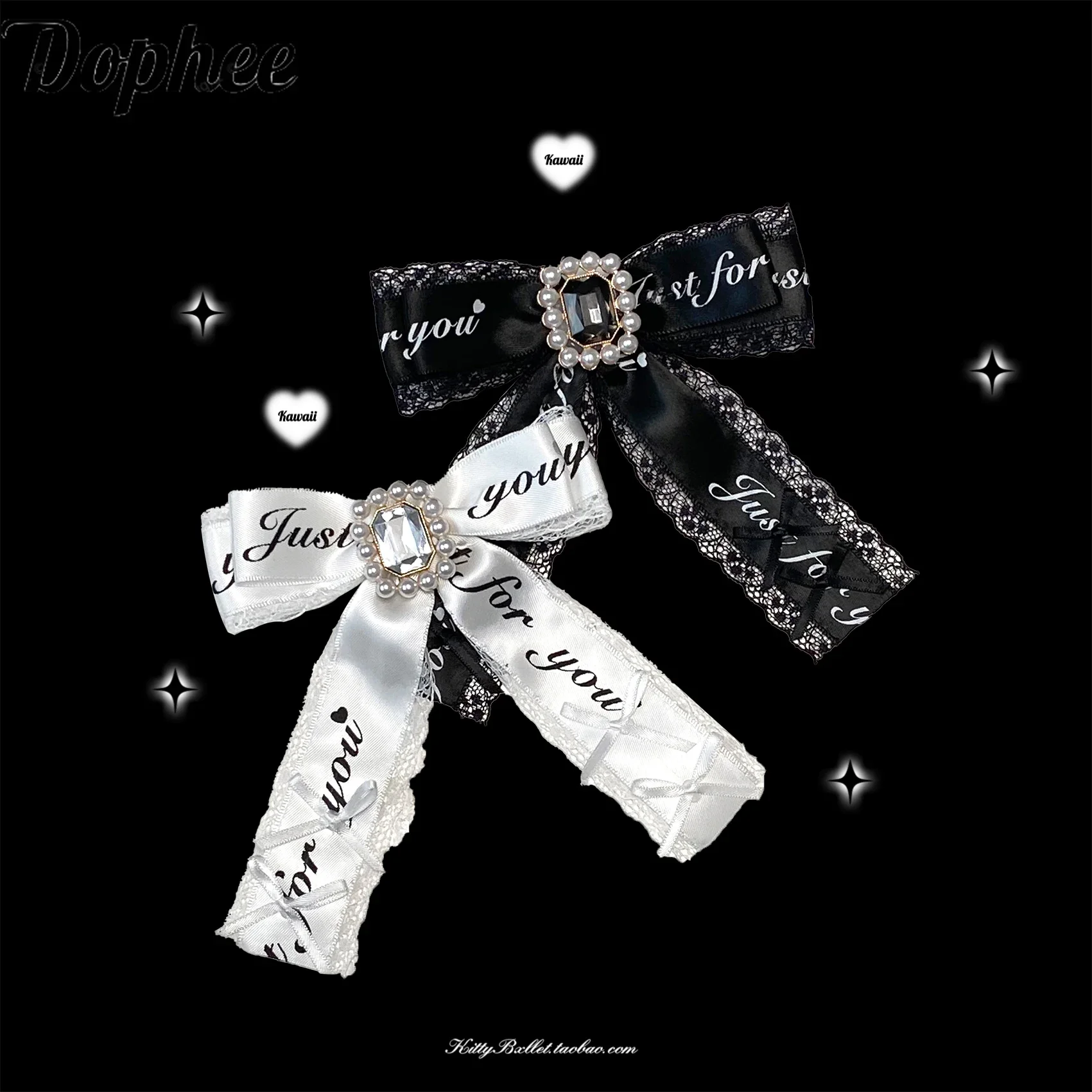 

Dophee Original Landmine System Letters Lace Bow Brooch Cute Accessories Lolita Gemstone Beads Diamonds Bowknot PINs