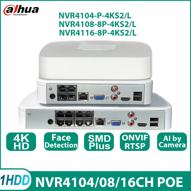 Dahua NVR4104-P-4KS2/L NVR4108-8P-4KS2/L 4K 4/8/16 Channels PoE NVR Imou Smart Face Detection Pople Counting SMDPlus Onvif CCTV