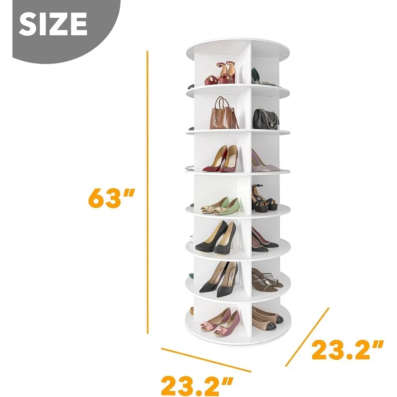 7 Tier Rotating Shoe Rack Tower, Spinning Shoe Display Lazy Susan, Revolving Shoe Rack Storage Round Carousel, Vertical Handbag